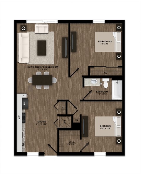 Two Bedroom Floor Plan at The Landings Affordable Apartments in Homestead, Florida